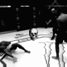 a skull is in the foreground of a boxing match