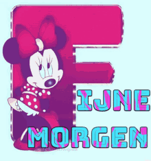 a pink letter f with a minnie mouse behind it
