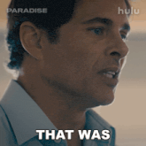 a close up of a man 's face with the word that was written on it