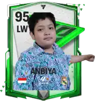 a card with a boy named anbiya and the number 95