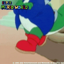 a screenshot of super mario world shows a cartoon character