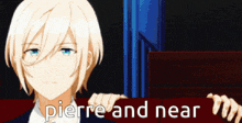 a man with white hair is holding a red sign that says pierre and near