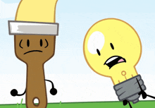 a cartoon of a brush and a light bulb with faces on them