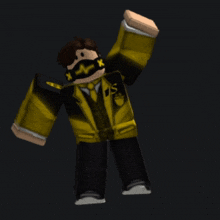 a cartoon character is wearing a yellow and black striped shirt