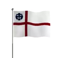a white flag with a red cross and a blue cross on it