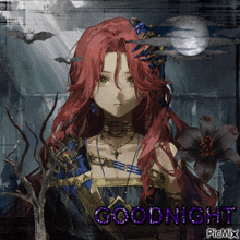 a picture of a woman with red hair and the words goodnight