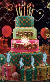 a birthday cake with candles and the words happy birthday