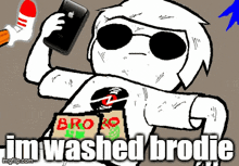 a cartoon character is holding a sign that says " bro "