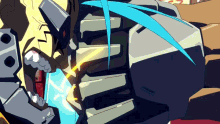 a cartoon drawing of a robot with a blue stripe on it
