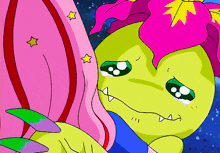 a cartoon character with a flower on its head