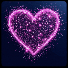 a glowing pink heart surrounded by sparkles on a dark blue background