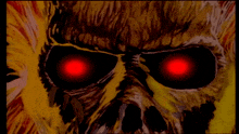 a painting of a monster with red eyes