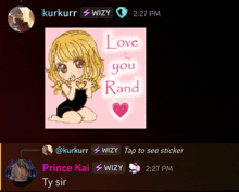 a picture of a girl with the words love you rand written on it