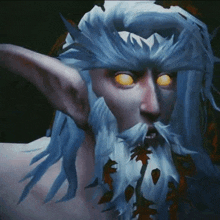 a computer generated image of a man with a beard and yellow eyes