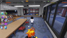 a screenshot of a video game with a person standing in front of a table and chairs