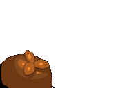 a pixel art drawing of a chicken with glowing eyes and teeth