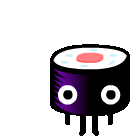 a cartoon illustration of a purple sushi roll with eyes .