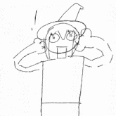 a black and white drawing of a cartoon character
