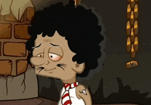 a cartoon drawing of a man with a tattoo on his shoulder