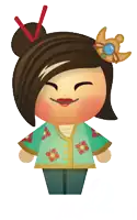 a cartoon drawing of a girl with red chopsticks
