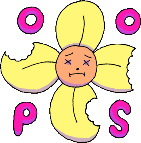 Flower Says "Oops" In English. Sticker - Wiggly Squiggly Cuties Oops Biten Stickers