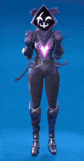 a person in a purple outfit with a face on it