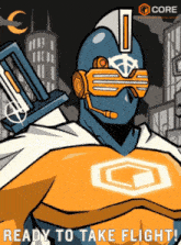 a cartoon of a superhero with the words ready to take flight