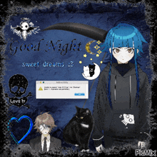 a picture of a girl with blue hair says good night sweet dreams 13