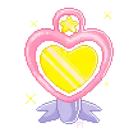 a pixel art drawing of a pink heart with a yellow heart inside
