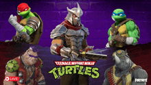 a poster for teenage mutant ninja turtles shows a group of turtles standing next to each other
