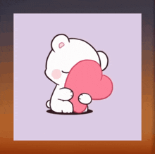a white teddy bear is holding a pink heart
