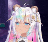 a close up of a anime girl with white hair
