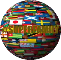 a globe with flags on it and the words super family