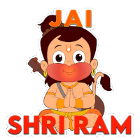 a sticker of a cartoon character with the words jai shri ram on it