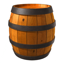 a wooden barrel with a metal ring around it on a white background