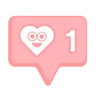 a pink speech bubble with a heart face and the number 1