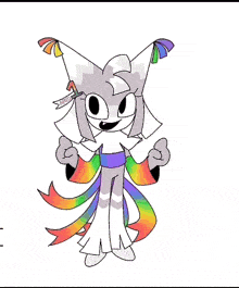 a cartoon drawing of a cat wearing a mardi gras outfit and dancing .
