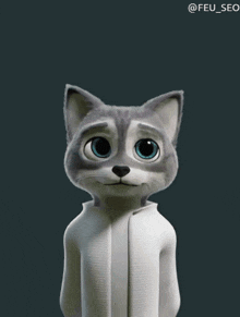 a cartoon of a husky with blue eyes and the name feu seo