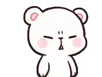 a pink teddy bear is making a funny face with its arms crossed .