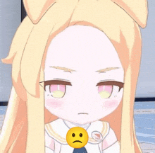 a close up of a cartoon girl with a sad face on her neck