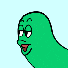 a cartoon drawing of a green worm with a tongue sticking out
