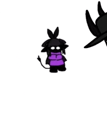 a cartoon drawing of a black cat in a purple dress .