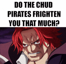 a picture of a man with red hair and the words " do the chud pirates frighten you that much "