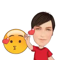 a cartoon of a woman kissing a smiley face with the letter e on it