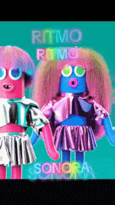 two colorful dolls standing next to each other with the words ritmo ritmo sonora above them