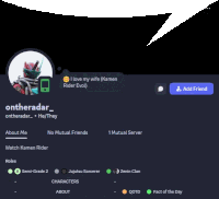 a screenshot of a person 's profile with a speech bubble that says i love my wife kamen rider evo