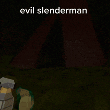 an evil slenderman poster with a yellow flashlight in the dark