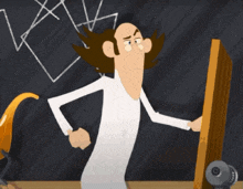 a cartoon drawing of a horn with a chalkboard background