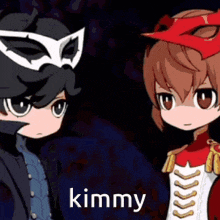a couple of cartoon characters standing next to each other with the word kimmy written on the bottom .
