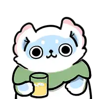 a cartoon cat is holding a cup of orange juice and drinking it .